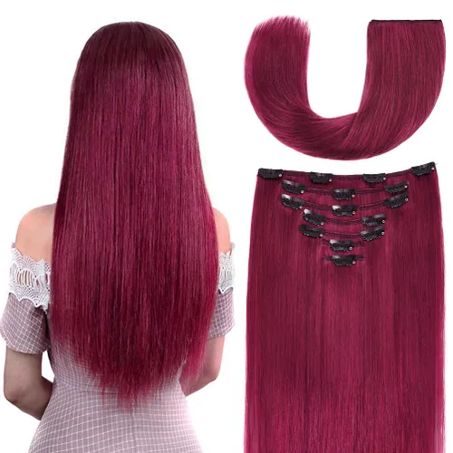 Miniatura 9 de Extensiones de cabello humano Remy de 12 pulgadas con clip para mujer, extensiones de cabello humano sedoso y liso, 1.76 onzas, 4 piezas