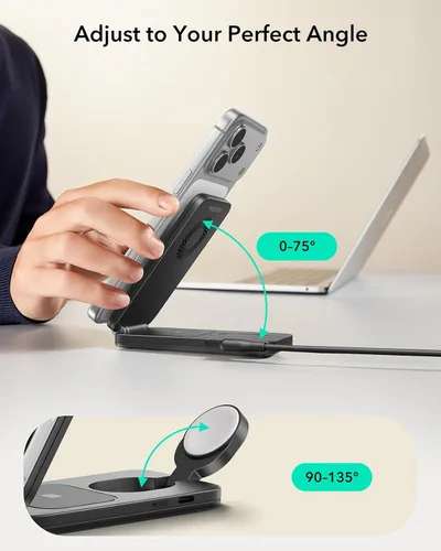 Miniatura 9 de Estación de carga 3 en 1 ESR para Apple, Cargador MagSafe Qi2.2 de 25W con CryoBoost, Estación de carga inalámbrica plegable con enfriamiento