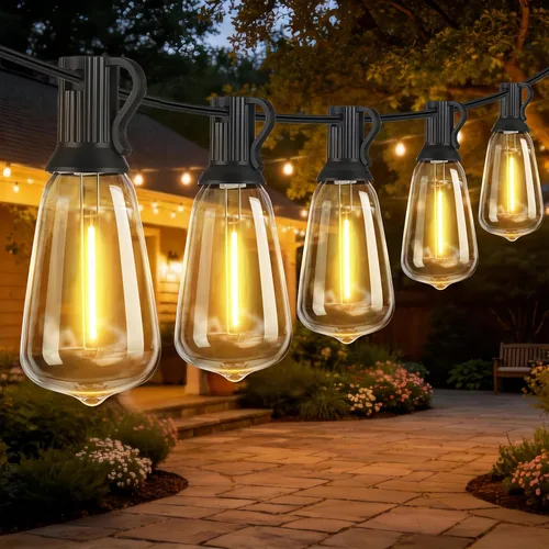 Miniatura 14 de Guirnalda de luces para exteriores de 25 pies, luces impermeables para patio con bombillas Edison ST38 vintage inastillables, luces colgantes