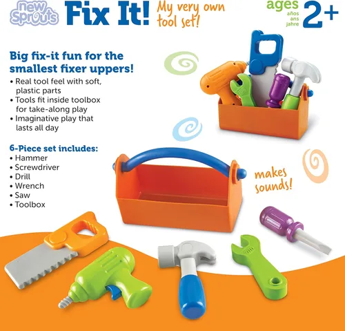 Miniatura 7 de Learning Resources New Sprouts Fix It!, juego de herramientas de motricidad fina para jugar, juguete de 6 piezas, para niños de 2 años en adelante