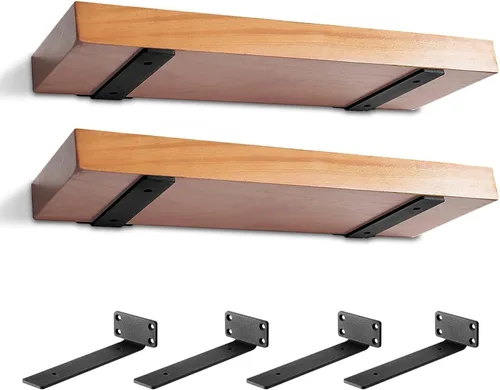 Miniatura 10 de Paquete de 6 soportes de estante resistentes de 8 pulgadas, soportes flotantes para estantes (1/5 pulgadas de grosor), soporte de estante de pared