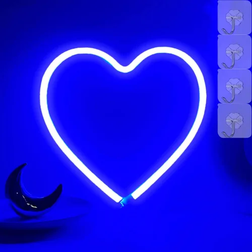 Miniatura 7 de Luces en forma de corazón, luz de neón de corazón azul, luces de corazón de San Valentín, luces de corazón enchufables, luces LED de San Valentín