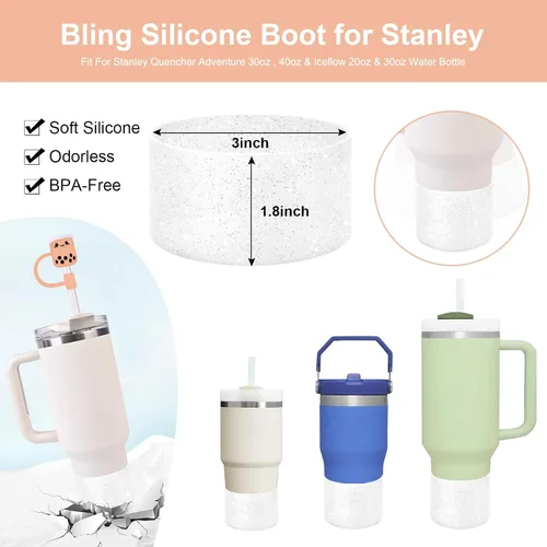Miniatura 4 de Juego de 14 accesorios de copa Stanley que incluye 9 tapones de silicona a prueba de derrames, 3 tapas de paja de 0.394 in, 2 fundas de silicona