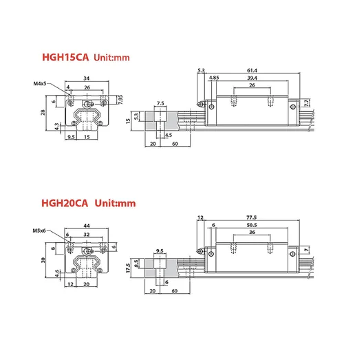 Miniatura 2 de Bloque Portador HGH20CA 1 Pieza de Carro de Deslizador para Riel de Guía Lineal Cuadrado HGR20 CNC y Artesanía DIY