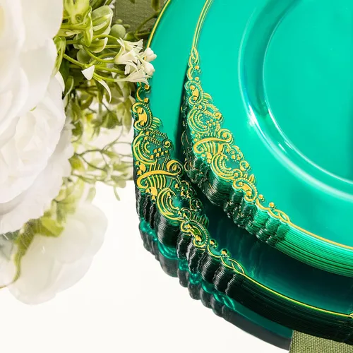 Miniatura 8 de Hioasis 175 platos de plástico verde transparente, elegante juego de vajilla desechable adecuado para 25 invitados, incluye platos de cena de 10.25