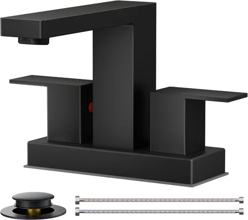 Miniatura 10 de FORIOUS Grifo de baño negro y dorado de 8 pulgadas de extensión amplia cuadrado, 2 manijas, grifos negros mate de 6 pulgadas para lavabo de baño, 3