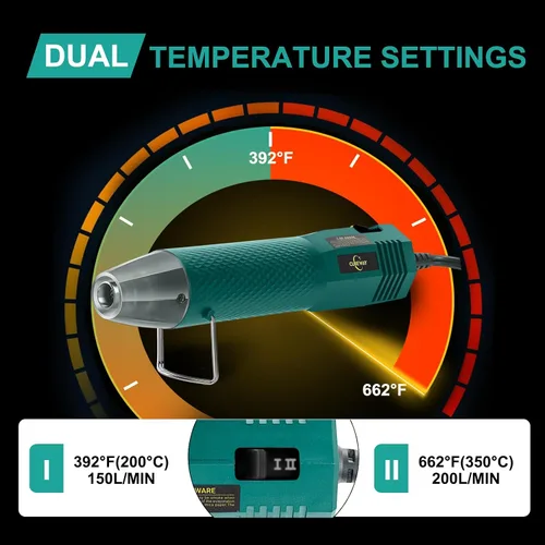 Miniatura 3 de Pistola de calor de 350 W con doble temperatura de 392 °F y 662 °F y 2 boquillas, pistola de aire caliente de calor rápido con protección contra