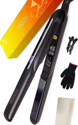 ANGENIL Plancha plana portátil 2 en 1, plancha plana de viaje de doble voltaje, plancha plana de cerámica de 1 pulgada para mujeres, rizos y cabello
