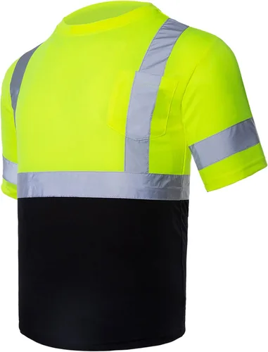 Miniatura 11 de VENDACE Camiseta de seguridad de alta visibilidad Clase 2 para hombre, camisa de manga corta reflectante ANSI con parte inferior negra (negro, M)