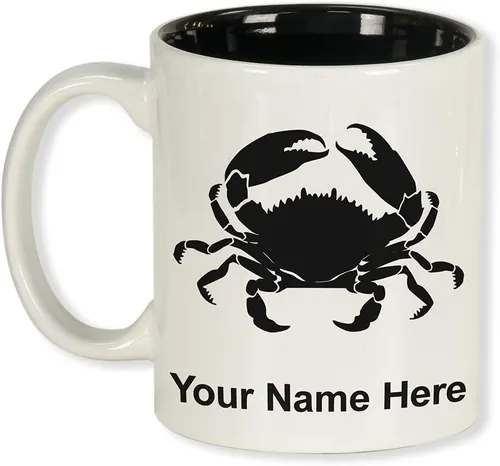 Miniatura 12 de LaserGram Taza de café redonda de cerámica de 11 onzas, cangrejo, grabado personalizado incluido (azul oscuro)