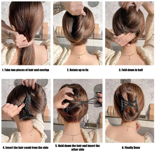 Miniatura 4 de 4 peines mágicos para el cabello, peines elásticos con cuentas de doble cara, clips para hacer moños, accesorios de peinado para mujeres y niñas