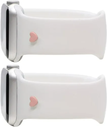 MORWLAT Paquete de 2 correas de silicona compatibles con Apple Watch Series 9 8 SE 1.614 in 1.575 in 1.496 in – Dijes de reloj de corazón rosa para