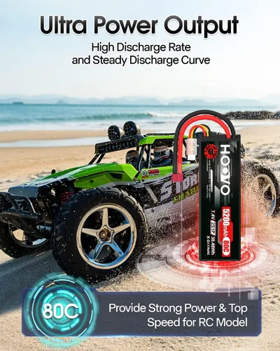 Miniatura 5 de HOOVO 2S 7.4V 5200mAh 80C RC LiPo - Carcasa rígida con conector T para vehículos RC Buggy, coche, barco, camión (paquete de 2)