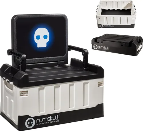 Numskull Caja de almacenamiento de juguetes 2 en 1 inspirada en PS5 y silla plegable, organizador de accesorios para juegos con tapa y asas para