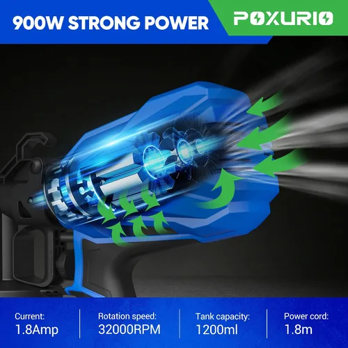 Miniatura 2 de Pulverizador de pintura, pulverizador de pintura eléctrico de 900W con 5 boquillas y 3 patrones, pistola de pintura HVLP de 1200ML para pintura