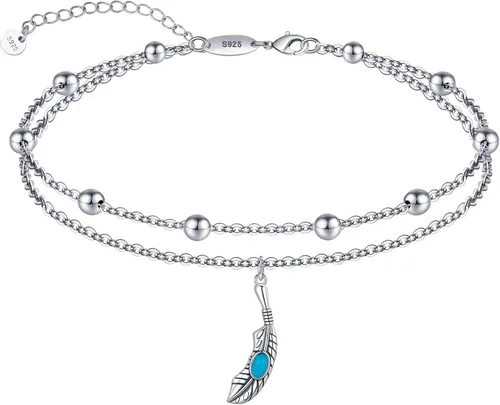 Miniatura 58 de CHIC & ARTSY Tobilleras de plata de ley S925 para mujer, pulsera de tobillo ajustable multicapa para playa, joyería de verano para mujer, de 10 a 11