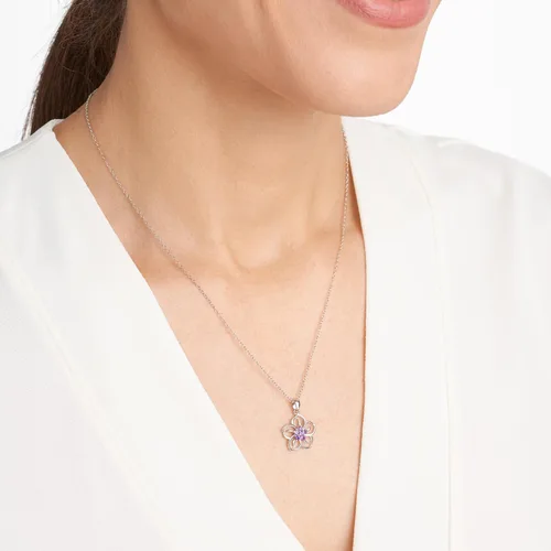 Miniatura 2 de Tienda Collection Genuine or Created Gemstone Birthstone Flower Pendant Necklace with Chain in Sterling Silver, 18