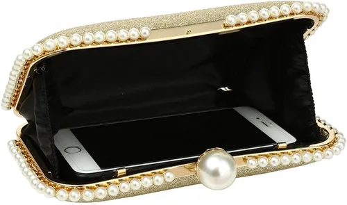 Miniatura 5 de YYW Bolso de mano de noche brillante con decoración de perlas para mujer, bolso de mano de lentejuelas para fiesta, bolso de hombro para boda