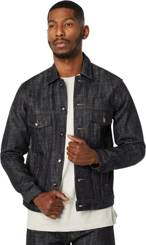 The Unbranded Brand Chaqueta de mezclilla pesada de 22 onzas con borde de oro, color índigo, talla XL, Índigo