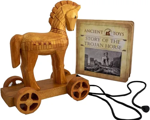 Ancient Toys - Juguete de madera de Troya con libro de tapa dura! Enseña a los niños sobre la historia a través del juego interactivo