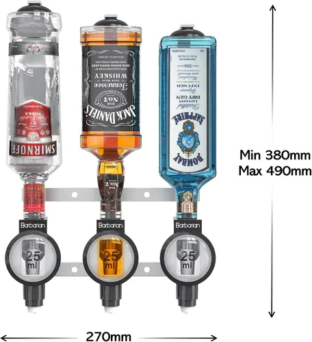 Miniatura 5 de Dispensador de licor bárbaro para bar casero 3/4/6 botella montada en la pared – Bar mayordomo soporte de medida de tiro soporte alcohol vino boca