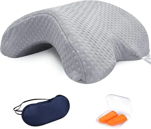 Miniatura 10 de ALEVMOOM Almohada de brazo para dormir para pareja, espuma viscoelástica, para viajes, en forma de arco, almohada en forma de U, que proporciona