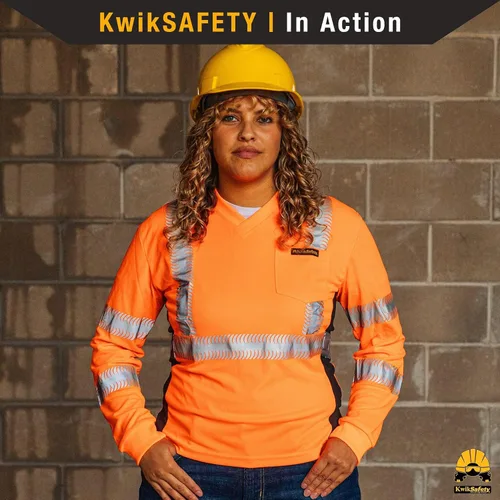 Miniatura 7 de KwikSafety - Charlotte, NC - Vixen Hi Vis Long Sleeve Safety Shirt for Women [Angel Hair Reflective Tape] Manga larga Naranja