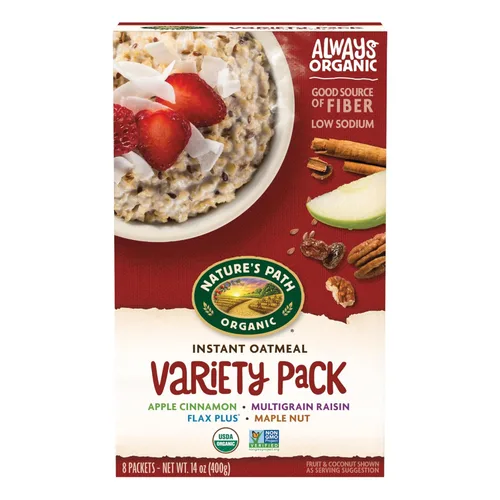 Nature's Path Paquete variado de avena instantánea orgánica, 8 paquetes, sin OMG, sin OMG, granos integrales, proteína a base de plantas, alto en