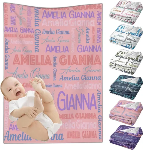 Miniatura 12 de Mantas de bebé personalizadas para niñas y niños, mantas de bebé personalizadas con nombre para niños y niñas, regalos personalizados para bebés