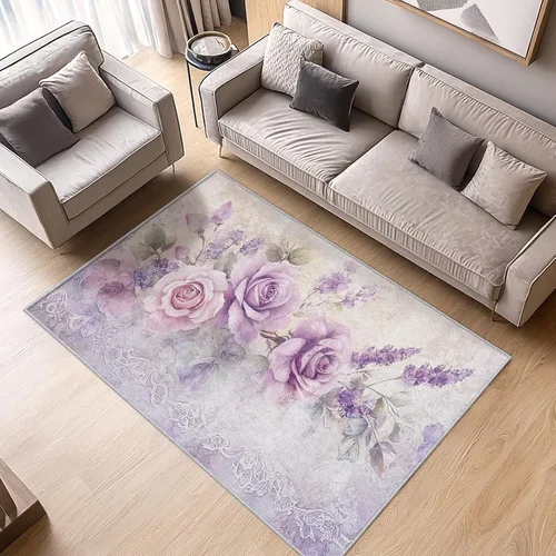 Miniatura 9 de Alfombra retro floral de 2 x 3 pulgadas, lavable de los años 60 y 70, alfombras hippie para entrada, dormitorio, cocina, alfombra de área de flores