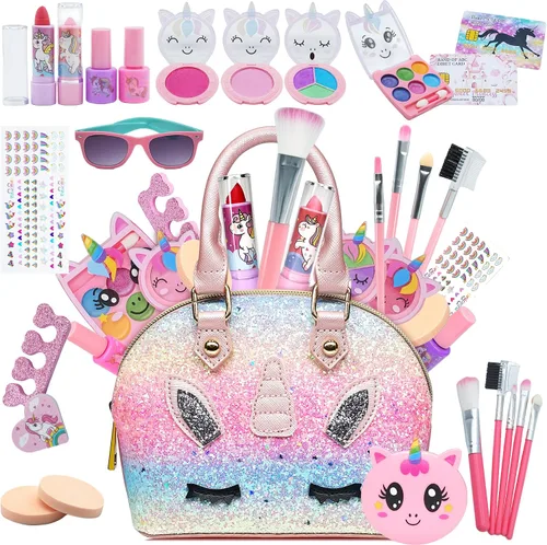 ROKKES Juego de Maquillaje Infantil de Simulación para Niñas - Juego de Maquillaje Falso Maquillaje para Niñas, Kit de Maquillaje de Juego, Mejores