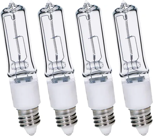 Paquete de 4 bombillas halógenas JDE11 100W, base E11 mini candelabro, regulable, 2800K blanco cálido, para ventiladores de techo, lámparas de