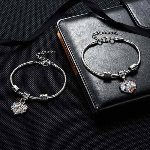 Miniatura 9 de YEEQIN Juego de 2 pulseras con dije de corazón de cristal para mamá e hija, regalo de joyería para madre e hija