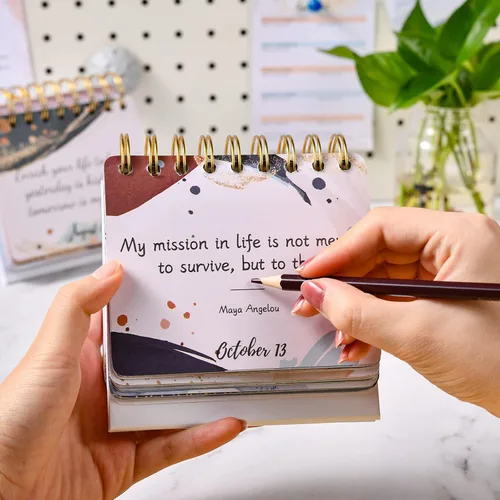 Miniatura 8 de Calendario diario perpetuo motivacional e inspirador, planificadores sin fecha, calendario perpetuo de escritorio, calendario inspirador de pie