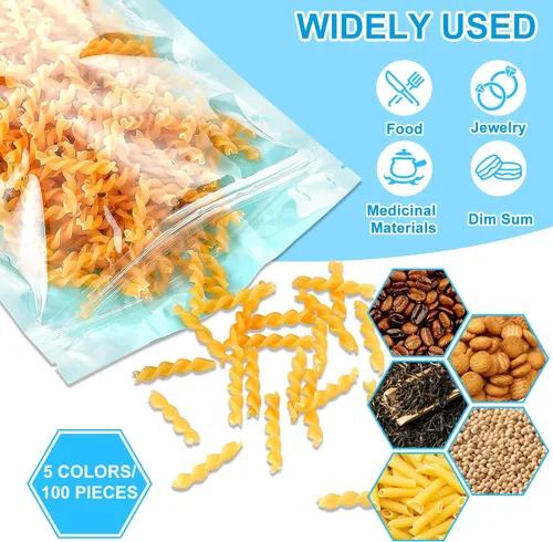 Miniatura 7 de Paquete de 100 bolsas de almacenamiento de alimentos Mylar con ventana, bolsa resellable de 7 x 10 pulgadas, a prueba de olores, bolsas de plástico