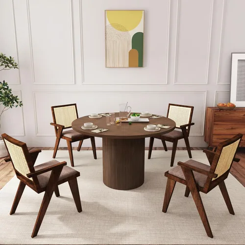 Miniatura 9 de Mesa de comedor redonda de 47 pulgadas, mesa de comedor acanalada de granja, mesa de comedor redonda pequeña de madera moderna para cocina, sala
