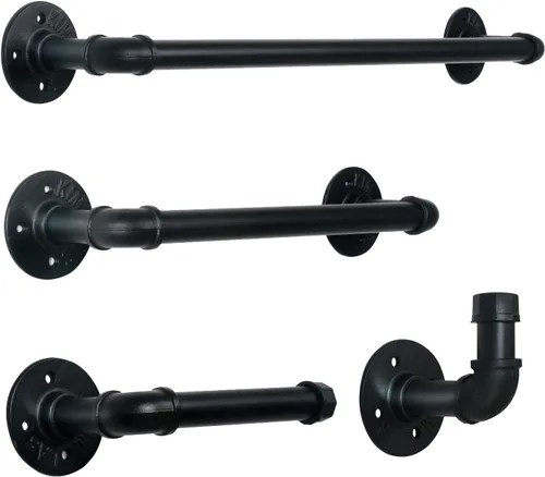 HouseAid Juego de 4 toalleros industriales de tubos para toallas, kit de toallero de acero rústico, estilo vintage, accesorios para baño, montaje en