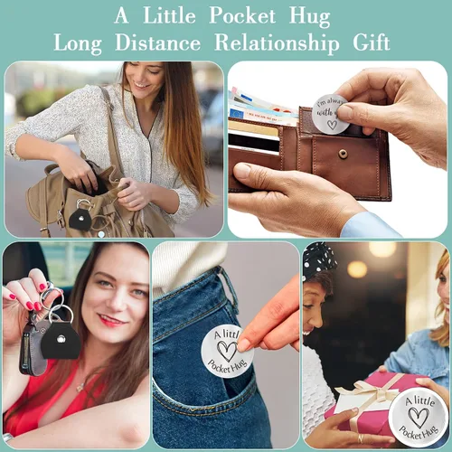 Miniatura 7 de Sureio Ficha de recuerdo de bolsillo para relaciones a larga distancia, recuerdo de acero inoxidable, regalo inspirador de doble cara con llavero