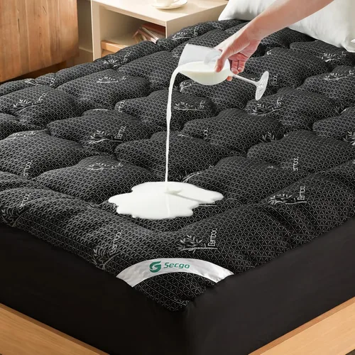 Miniatura 10 de Cubrecolchón prémium 100% impermeable tamaño individual, transpirable, protector de cama de rayón de bambú, funda de sábana de bolsillo profundo