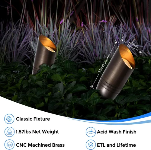Miniatura 2 de Gardencoin Focos de paisaje de latón macizo para exterior, 12V luz de foco LED de bajo voltaje impermeable de servicio pesado para iluminación