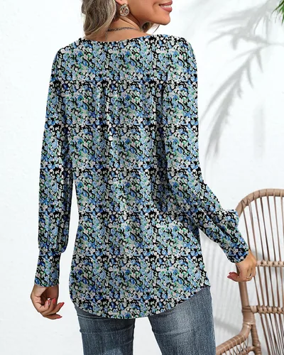 Miniatura 2 de Blusa plisada de manga larga abombada para mujer, cuello redondo, elegante, casual, holgada, para verano y otoño