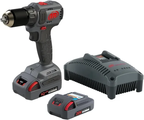 Ingersoll Rand D3141-K22 - Taladro compacto inalámbrico de 1/2 pulgada y 20 V, kit de 2 baterías, par de 450 in-lb, portabrocas sin llave,