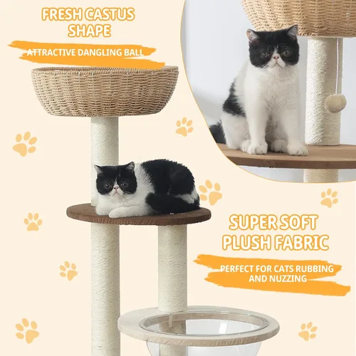 Miniatura 4 de Torre moderna para gatos grandes, condominio de lujo de sisal natural real, torre de madera tejida a mano para gatos, árbol rascador para gatos