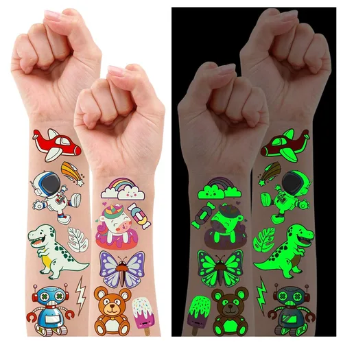 Partywind 380 estilos (30 hojas) tatuajes luminosos para niños, estilos mixtos temporales tatuajes adhesivos con sirena/dinosaurio/espacio/pirata