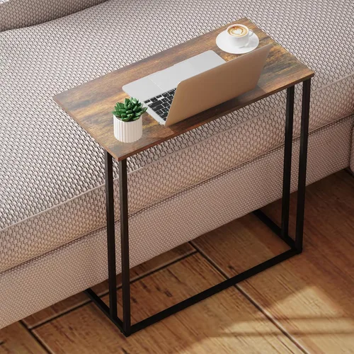 Miniatura 5 de Mesa auxiliar en forma de C, moderna mesa auxiliar con marco de metal, diseño que ahorra espacio para sala de estar, mesa de sofá de gran superficie