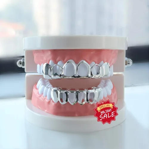 Miniatura 4 de TSANLY Open Face Grillz Teeth 24k Gold Grillz Plated Caps New Custom Fit Top & Bottom Grill Set for Kids + Extra Molding Bars + Microfiber Cloth