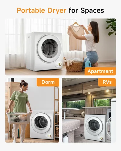 Miniatura 6 de Secadora portátil de 10 libras, 1.5 pies cúbicos, secadora de ropa portátil con control de perilla, tambor de acero inoxidable, tubo de escape