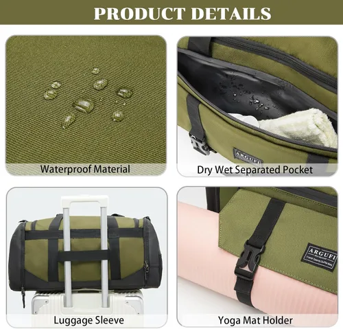 Miniatura 4 de Bolsas de gimnasio para hombres y mujeres con compartimento para zapatos y bolsa deportiva de bolsillo húmedo, A-TG-002-Verde
