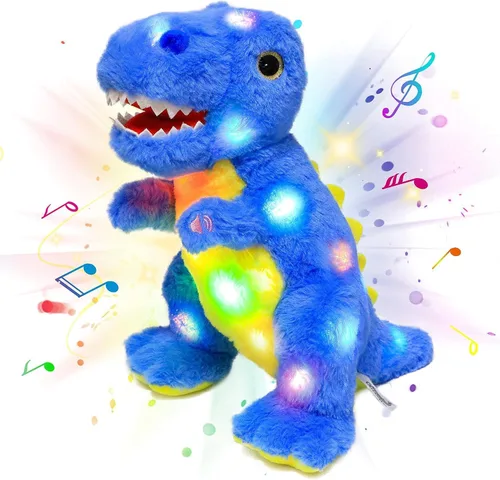 Miniatura 11 de Peluche LED de dinosaurio azul iluminado, para cumpleaños, Navidad, juguetes de peluche T-Rex, regalos para niños pequeños, 12.5 pulgadas