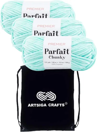 Miniatura 26 de Premier Yarns Parfait Chunky Mushroom 1150-41 (6 madejas - mismo lote de tinte) Peso S Bulky #6 Hilo de poliéster para ganchillo y punto con bolsa